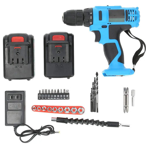 Heavy Duty Cordless Impact Hammer Drill With 48 Nm Adjustable Torque And Multi Speed Trigger For Drilling Wood Metal Concrete Tough As Nails Battery Powered workhorse with accessories.