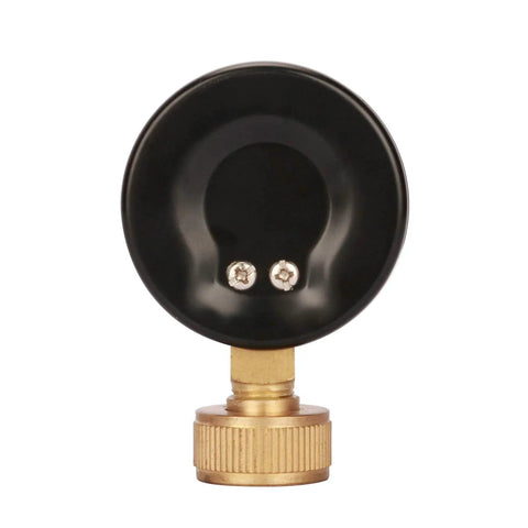 2-1/2-inch black pressure test gauge with brass 3/4-inch hose-thread adapter and two screws