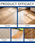 Before and after images demonstrating Top Shelf Wood Floor Polish And Hardwood Cleaner To Bring Back That Slick Showroom Shine.