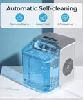 Automatic self-cleaning Compact Countertop Ice Maker Crafting Quick Bullet Ice In Six Minutes Flat with water reservoir visible.