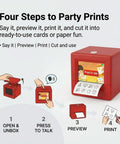 Kids Mini Thermal Printer With Screen Preview For Party Cards And Coloring Pages No Sweat Inkless Printing Gadget showing steps to use.