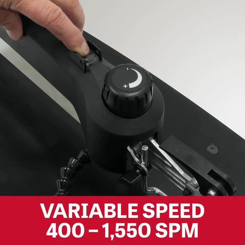 18 Inch Variable Speed Scroll Saw With 120V Power, Tilt Arm 45 Degrees Right And 30 Degrees Left, Removable Dust Port, Two And One Half Inch Port, Large Eleven And Five Eighths Inch By Twenty One Inch Steel Table, Vibration Free Precision Woodworking