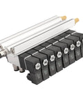 Eight Port Pneumatic Solenoid Valve Set With Two Position Five Way Base Muffler Quick Fittings PT One Eighth Inch DC Twenty Four Volt Solenoid
