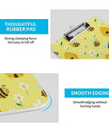 Honey Bee Print Sturdy Acrylic Clipboard For A4 Papers, Clear Desk Organizer With Smooth Writing Surface, Real Deal Heavy Duty See Through Clipboard For School, Office, Or Home, Fits US Letter And A4, close-up of bee print and clip