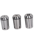 Rock Solid 3Pcs OZ25 Spring Steel Collet Chuck Set With Wrench For Precision Milling CNC Lathe And Engraving Tools, three steel collets of different sizes.