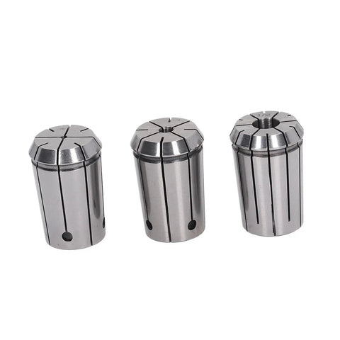 Rock Solid 3Pcs OZ25 Spring Steel Collet Chuck Set With Wrench For Precision Milling CNC Lathe And Engraving Tools, three steel collets of different sizes.