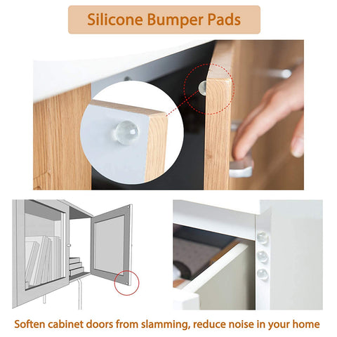 Silicone bumpers for frameless cabinet doors, reduce noise, compatible with Hidden Hinges For Frameless Cabinet Doors Concealed Surface Mount 10 Pack Nickel Plated Cold Rolled Steel Built In Spring Keeps Door At Ninety Degrees Not Soft Closing Rust Resistant Easy To Install.