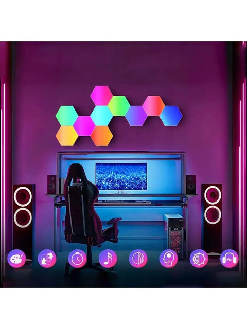 Hexagon Geometric RGB Wall Light Kit With Remote Control Touch Sensitive Modular Panels USB Powered Color Changing LED Mood Lighting