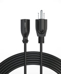 Extra Long 12 Foot Power Extension Cord For Home Office And Studio Setup 18 AWG NEMA 5 15P To 5 15R, black cable close-up view