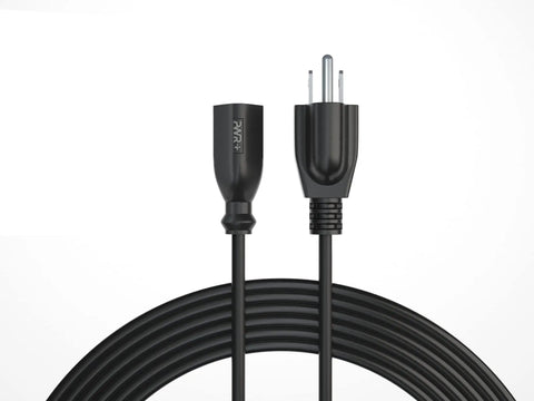 Extra Long 12 Foot Power Extension Cord For Home Office And Studio Setup 18 AWG NEMA 5 15P To 5 15R, black cable close-up view