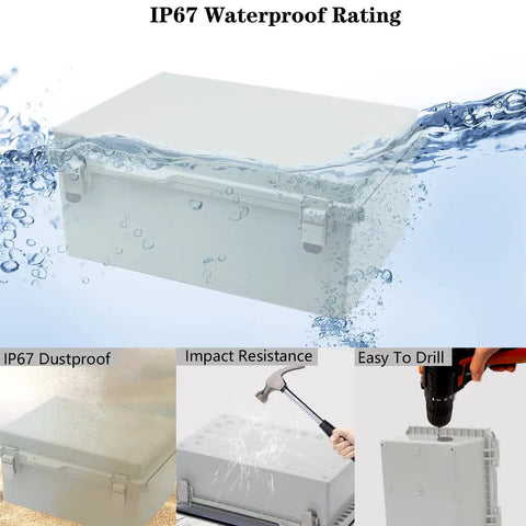Rugged IP67 Waterproof Junction Box With Hinged Cover submerged in water, demonstrating durability and waterproof rating.