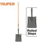 Square Point Shovel With 45 Inch Wood Handle And 9 Inch Cushion Grip Rolled Steel Blade For Easy Scooping And Transfer Of Soil