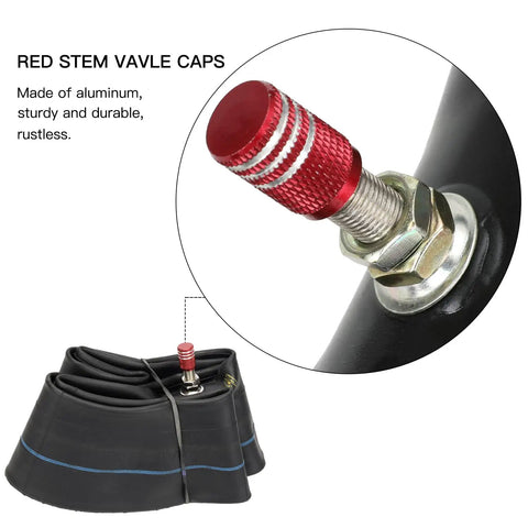 Close-up of Dual Front 2.50-14 And Rear 3.00-12 Tire Tube Set with red aluminum valve cap for dirt bikes.