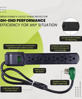 2.5 Ft Surge Protector With 6 Outlets And Right Angle Plug 15 Amp Circuit Breaker 90 Joules Of Protection Heavy Duty Black Power Strip