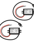 Two Rugged 12V/24V To 5V USB C Buck Converter 3A 15W Type C Output Waterproof Charging Modules with cables