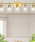 5 Light Gold Vanity Light Fixtures Over Mirror With Bell Glass Shades Industrial Modern Mid Century Wall Lamps