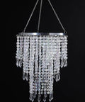 Iridescent Acrylic Beaded Hanging Chandelier With 3 Tiers And Crystal Droplets, 10.25 Inch Diameter By 30 Inch Tall With 7 Inch Chain