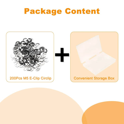 200Pcs M5 E Clip Circlip Retaining Rings Set Stainless Steel 304 with storage box, 10mm OD 5mm ID 0.8mm Thick