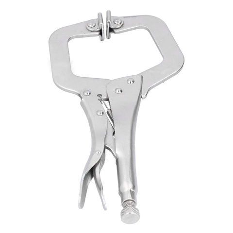 Heavy Duty C Clamp Locking Pliers With Adjustable Jaw For Welding And Grinding Projects Made From Tough 55# Steel With Sandblasted Finish