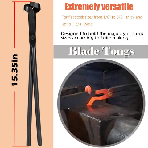 Forging Tongs Set For Knife Making And Blacksmithing, Blade Tongs in use with hot metal, 5 Piece Kit Includes Bolt Tongs, Heavy Duty
