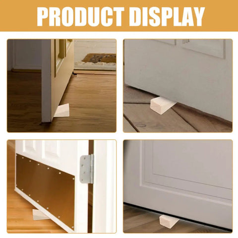 Beige Triangular Wood Door Stopper Wedges Nail Free And Easy To Use Bumper Set For Home Or Office Protective Door Stop
