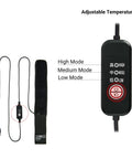 Lens Heater And Warmer Strip With Temperature Regulator For Telescopes And DSLR Lenses, USB powered, showing control modes.