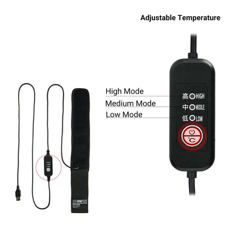 Lens Heater And Warmer Strip With Temperature Regulator For Telescopes And DSLR Lenses, USB powered, showing control modes.