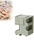Ultra Slim Two Tier Rolling Utility Cart Smooth Glide Swivel Wheels Compact Abs Shelving Unit in soft green with storage drawers.