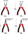 4 Piece Snap Ring Pliers Set For Internal And External Retaining Rings, 7 Inch Heavy Duty Circlip Pliers With Straight And Bent Jaws, Tip Diameter About 0.08 Inches, Includes Storage Pouch For Auto, Home And Industrial Use, four pliers with size specifications.