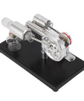 Stirling Engine Model With Colorful LED Light, Cool Hands On Educational DIY Power Generator Toy That Converts Heat Into Electricity, realistic metal kit on black base