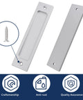 5.9 Inch Rectangular Flush Sliding Door Pulls Set Of 2 In Brushed Silver Durable Aluminum Alloy Recessed Handles With Screws