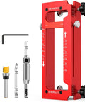 Pro Grade Aluminum Door Hinge Jig and Adjustable Mortise Router Template with sliding gauge and cutting bits for clean mortises.