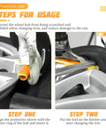 Steps for using Red 5 Piece Tire Changer Rim Protectors Premium Soft Polyurethane Wheel Savers for tire changes.