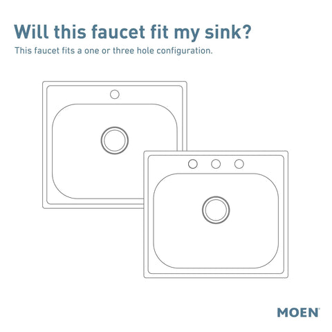 Diagram showing sink compatibility with Pulldown Kitchen Faucet With Power Clean Spray And Reflex Docking System, single or triple-hole.