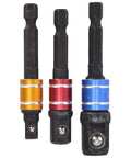 Rock Solid 3 Piece Socket Adapter Set With Hex Shank To Square Head Converters For Tough DIY Jobs Chrome Steel Durability In 1 4 Inch 3 8 Inch Size And A Big 1 2 Inch Option Your Tools Will Be Ready For Any Garage Adventure. 3-piece hex to square adapters in 1/4, 3/8, 1/2 inch