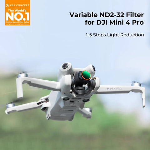 Adjustable ND Filter Set for DJI Mini 4 Pro attached mid-flight, showing lens protection and sharp aerial photography capabilities.