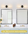 Black And Gold Wall Sconces Set Of Two With Thick Clear Glass Shades Modern Bathroom Lighting For Mirror Vanity Bedroom Hallway, installed above mirrors.