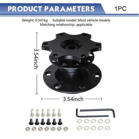 Steering Wheel Quick Release Hub Boss Kit Six Hole Snap Off Adapter Built Dang Tough Steel, 3.54 inch, black finish parts and hardware
