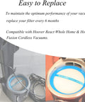 Round Washable Vacuum Filter for React Whole Home and Fusion Cordless vacuums in canister, easy to replace.