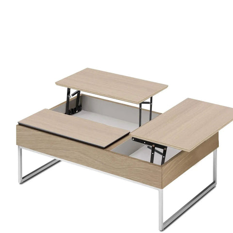Heavy Duty 150N Kickback Lift Hinge For Solid Oak Coffee Tables Rustproof Steel Furniture Hardware mounted on a light wood coffee table.