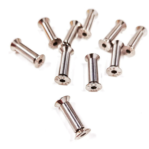 10 Pack Knife Handle Bolt Rivets Scale Screws Fasteners With Flat Hex Head Silver For Knife Making And Gearheads Adjustable Length From 16 To 22 mm 5x13 mm Connecting Rod 416 Steel M4 Screws Included on white background.