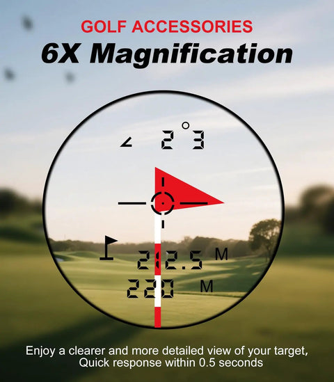 View through Go To Golf Rangefinder With Slope Compensation 1000 Yard Range 6x Magnification Flag Lock Vibration Rechargeable Laser Range