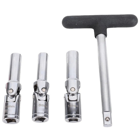 Glow Plug Socket Set Eight Millimeter Ten Millimeter Twelve Millimeter With Three Eighths Inch Drive T Bar Handle And Universal Joint