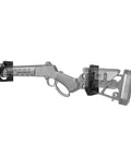 Rifle mounted on low profile black PETG hooks; Awesome Universal Rifle Hooks That Are Super Versatile For Your Shotgun Or Bolt Action With Self Leveling Low Profile Floating Design Great For Gun Room Or Safe Storage Organization Made In The Usa