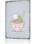 Vintage Metal Sign Ramen Theme Tin Wall Art For Home Office Garage Decor Cute Japanese Style With Retro Vibe 8 By 12 Inch Aluminum Plaque With Rustic Finish Durable And Easy To Mount depicting a cute ramen bowl illustration.