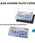 Crystal Clear License Plate Cover Set With Unbreakable Frame Street Legal And See Through For Real Fits Any Standard US Plates Includes Screws 2 Sets Durable License Plate Protector displaying over a Washington state license plate