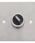 Rock Solid Three Position Rotary Switch With Brushed Stainless Steel One Hole Panel Plate For Cleanroom Medical Labs And Busy Workshop Setups Provides Smooth Handling And Zero Hassle, top view with black knob.