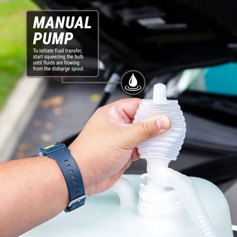 Manual pump operation of Heavy Duty Manual Siphon Hand Pump For Water And Fuel Transfer featuring flexible hose.