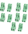 10 Pcs 2 Position Pluggable Terminal Block Socket With 5.08mm Pitch, Green, 300V 10A, Easy Plug In Connector Kit For PCBs