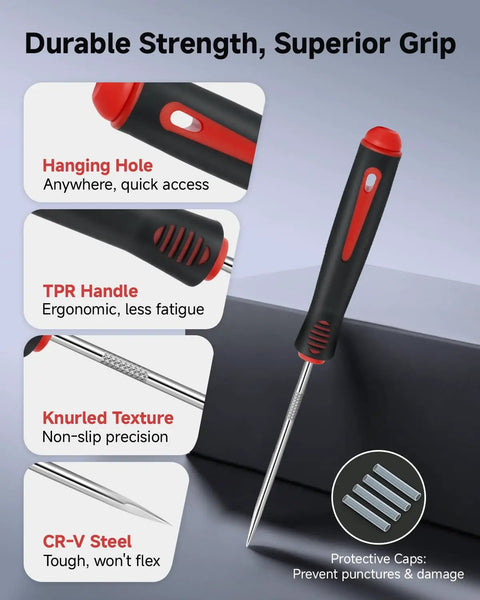 4-Piece Mechanic Pick Set With Soft Grip Handles for O Rings, Oil Seals, Gaskets, Electronics, and Auto Repair, ergonomic design